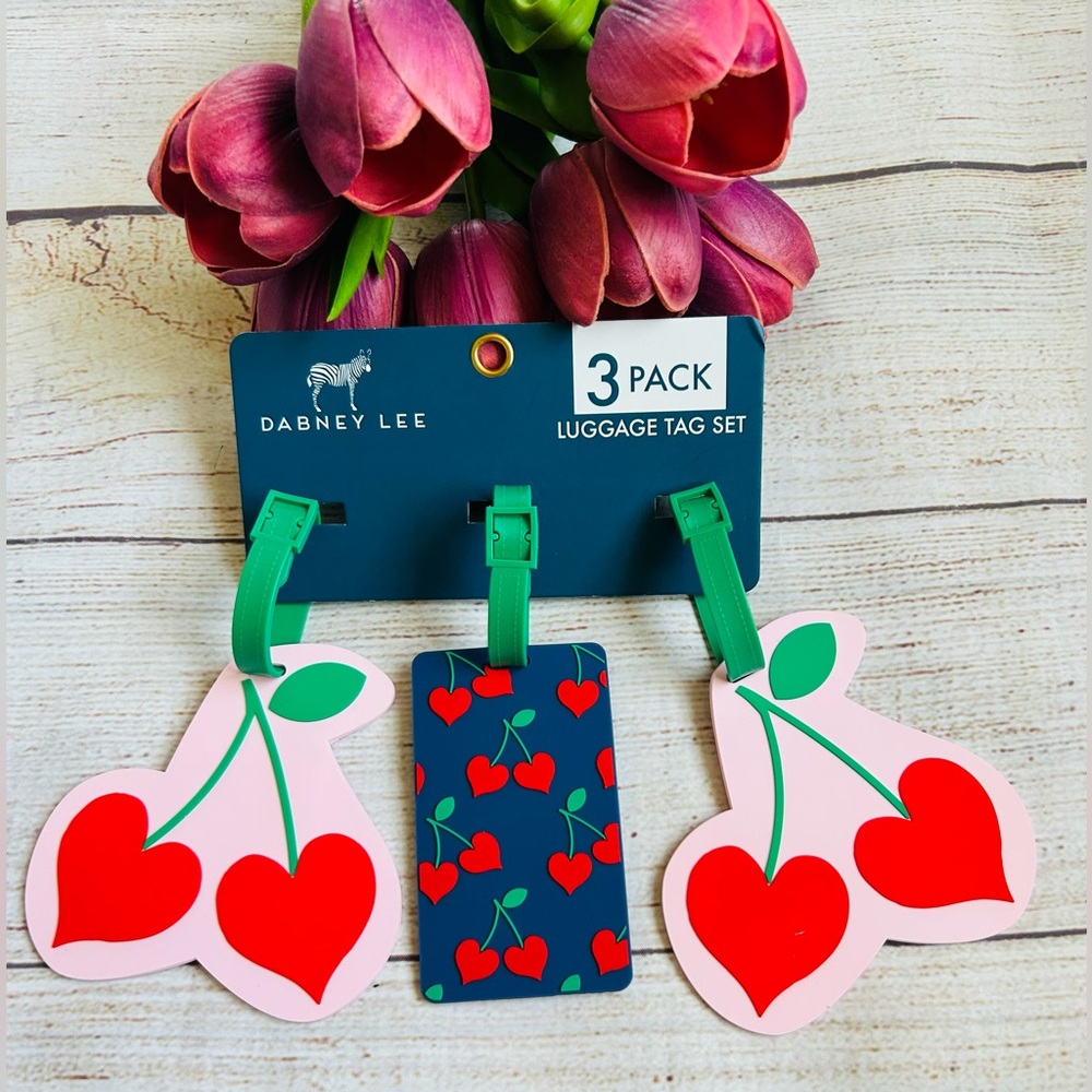 Dabney Lee Cherry Hearts Travel Luggage Suitcase Tag Set 3pk NWT